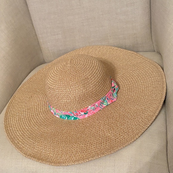 NWOT Lilly Pulitzer Tan Straw Hat Pink Floral Band GWP Journey to the Jungle - Picture 8 of 8